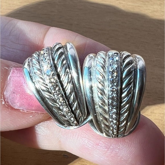 DAVID YURMAN DIAMOND 925 STERLING & 18K YELLOW GOLD SHRIMP EARRINGS OMEGA LOCKS - Picture 4 of 16